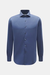 Gherardi Casual Hemd Haifisch-Kragen graublau meliert, Frontansicht, Slim Fit, reine Baumwolle, feiner Gabardine, Sportmanschette, leichte Qualität, gerundeter Saum.