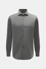 Gherardi Casual Hemd Haifisch-Kragen dunkelgrau meliert, Slim Fit, feiner Baumwoll-Gabardine, Sportmanschette, Frontansicht, leichter Griff.