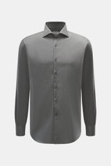 Gherardi Casual Hemd Haifisch-Kragen dunkelgrau meliert, Slim Fit, feiner Baumwoll-Gabardine, Sportmanschette, Frontansicht, leichter Griff.