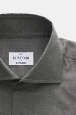 Gherardi Casual Hemd Haifisch-Kragen dunkelgrau meliert, Vorderansicht, feiner Baumwoll-Gabardine, Slim Fit, Sportmanschette, leichter Griff.