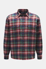 Polo Ralph Lauren Flannel shirt narrow collar multicolor checkered shown from front, flannel made of pure cotton, soft touch, classic check pattern, regular fit, narrow collar, patch chest pockets with flap, patch button placket, classic sport cuff, round