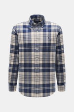 Polo Ralph Lauren Flanellhemd Button-Down-Kragen sand/navy/grau kariert, weiches Karohemd aus Baumwollflanell, Frontansicht mit Knopfleiste und Stick-Logo.