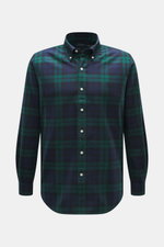 Polo Ralph Lauren Oxford-Hemd Button-Down-Kragen navy/grün kariert, frontale Ansicht, weicher Griff, reine Baumwolle, klassisches Karo, Regular Fit, Polospieler-Stitching, Knopfleiste, Sportmanschette, Rückenpasse, gerundeter Saum.