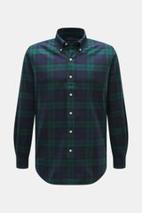Polo Ralph Lauren Oxford-Hemd Button-Down-Kragen navy/grün kariert, frontale Ansicht, weicher Griff, reine Baumwolle, klassisches Karo, Regular Fit, Polospieler-Stitching, Knopfleiste, Sportmanschette, Rückenpasse, gerundeter Saum.