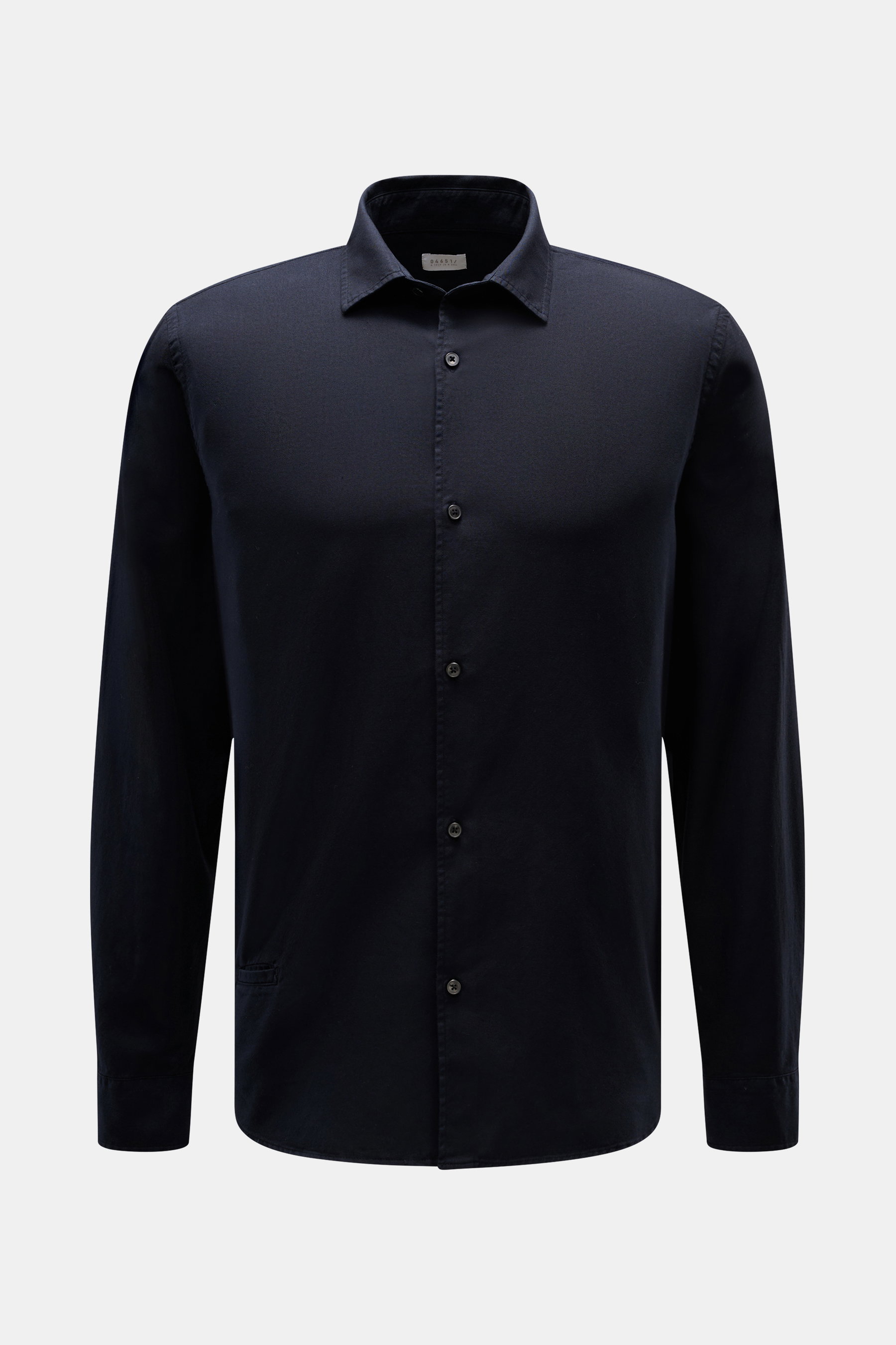 Front view of the 04651/ A trip in a bag Casual Shirt 'Winter Cotton' Kent Collar navy, a stylish casual cotton gabardine shirt with a soft feel, regular fit, Kent collar, French placket, small welt pocket, classic sport cuff, slightly rounded hem, and sh