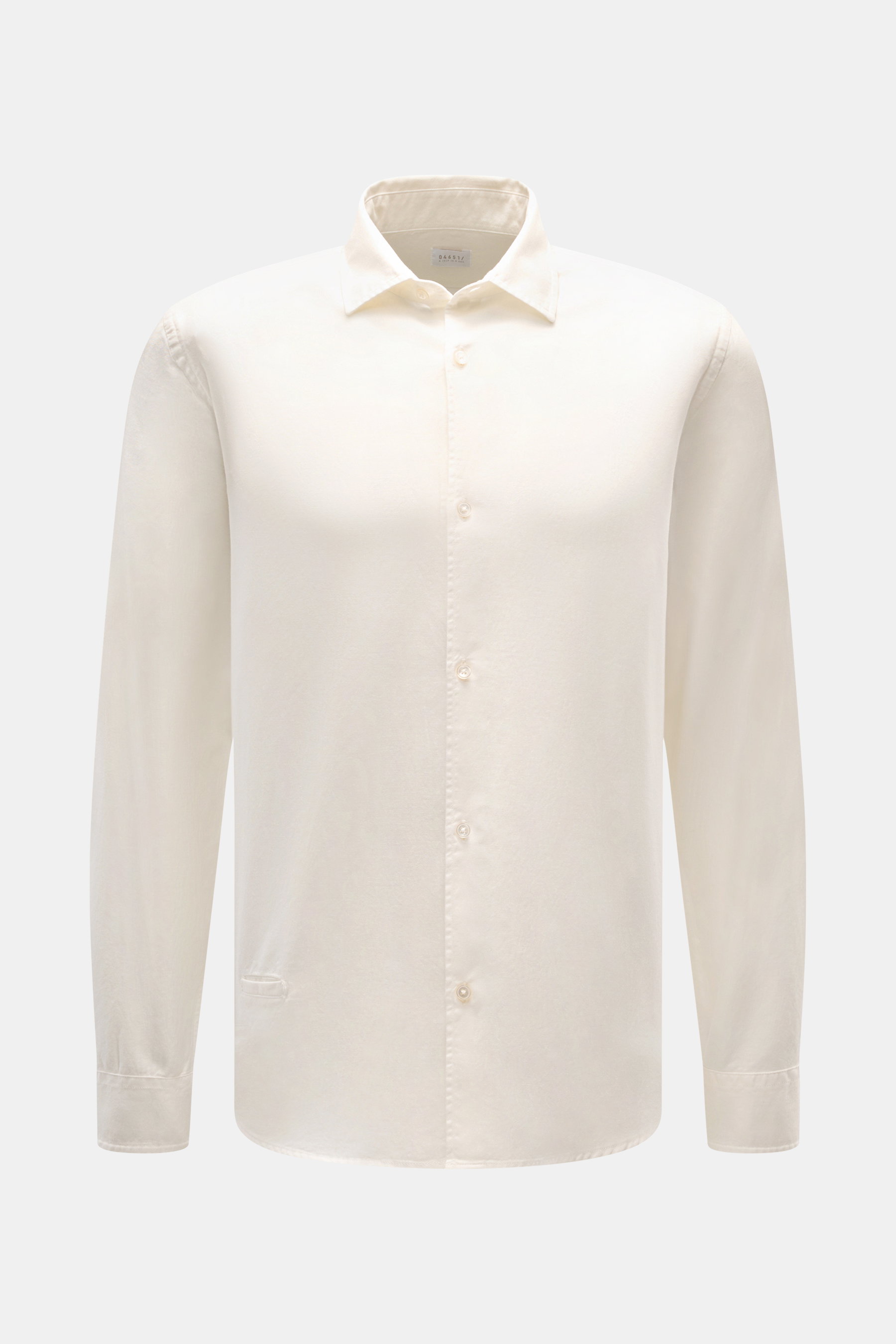 Front view of the 04651/ A trip in a bag Casual Shirt 'Winter Cotton' Kent Collar cream, a stylish casual shirt in soft cotton gabardine with a Kent collar, French placket, small welt pocket, classic sport cuff, slightly rounded hem, and short hem slits, 