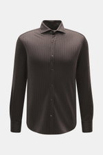 Brunello Cucinelli Jersey-Hemd Haifisch-Kragen graubraun gestreift, Nadelstreifen, Regular Fit, Sportmanschette, Woll-Mix, frontal fotografiert.