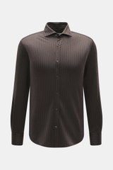 Brunello Cucinelli Jersey-Hemd Haifisch-Kragen graubraun gestreift, Nadelstreifen, Regular Fit, Sportmanschette, Woll-Mix, frontal fotografiert.