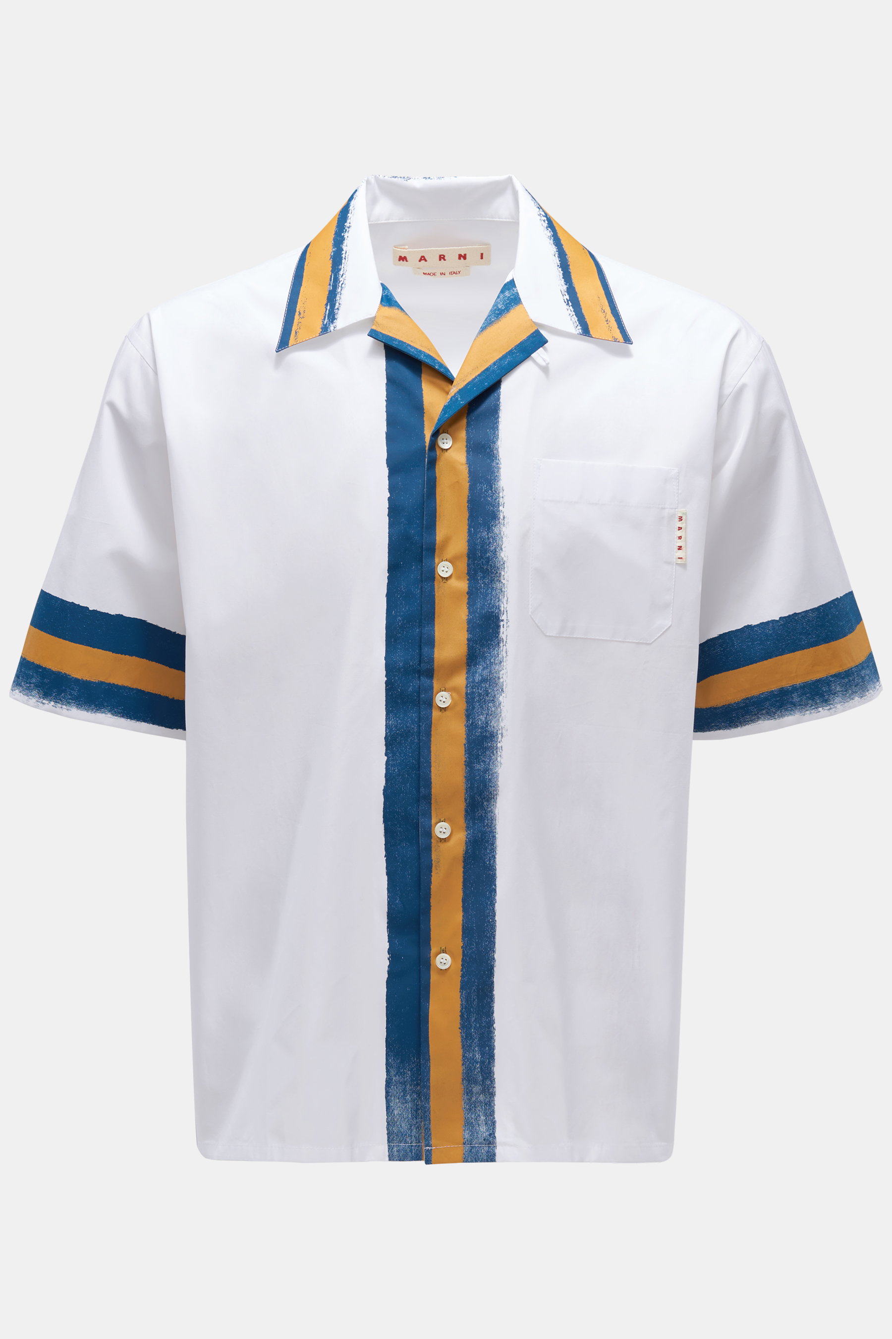 Marni Short sleeve shirt Cuban collar white/dark blue/light brown