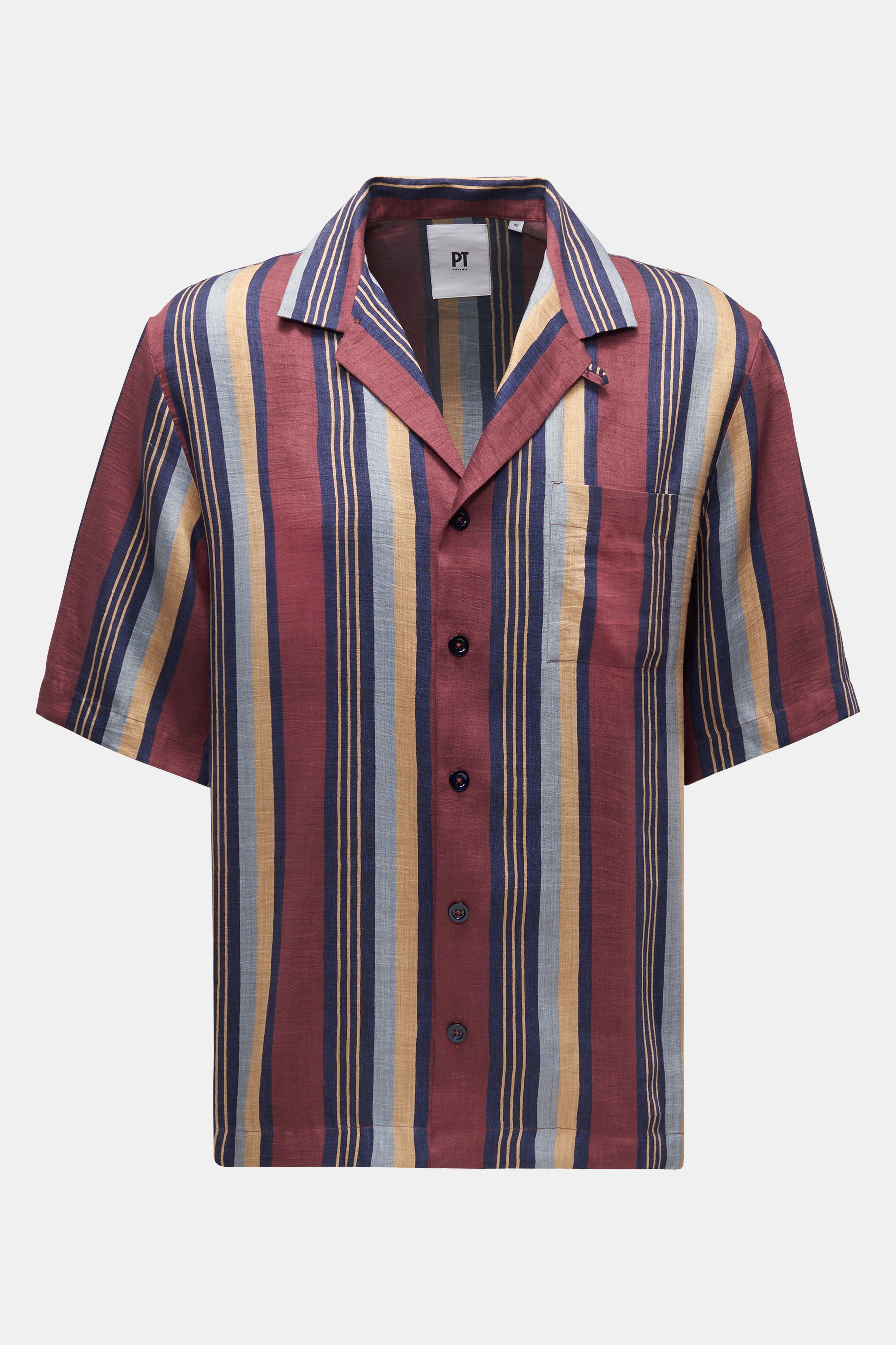 PT Torino Kurzarmhemd Kubanischer Kragen bordeaux/navy/beige