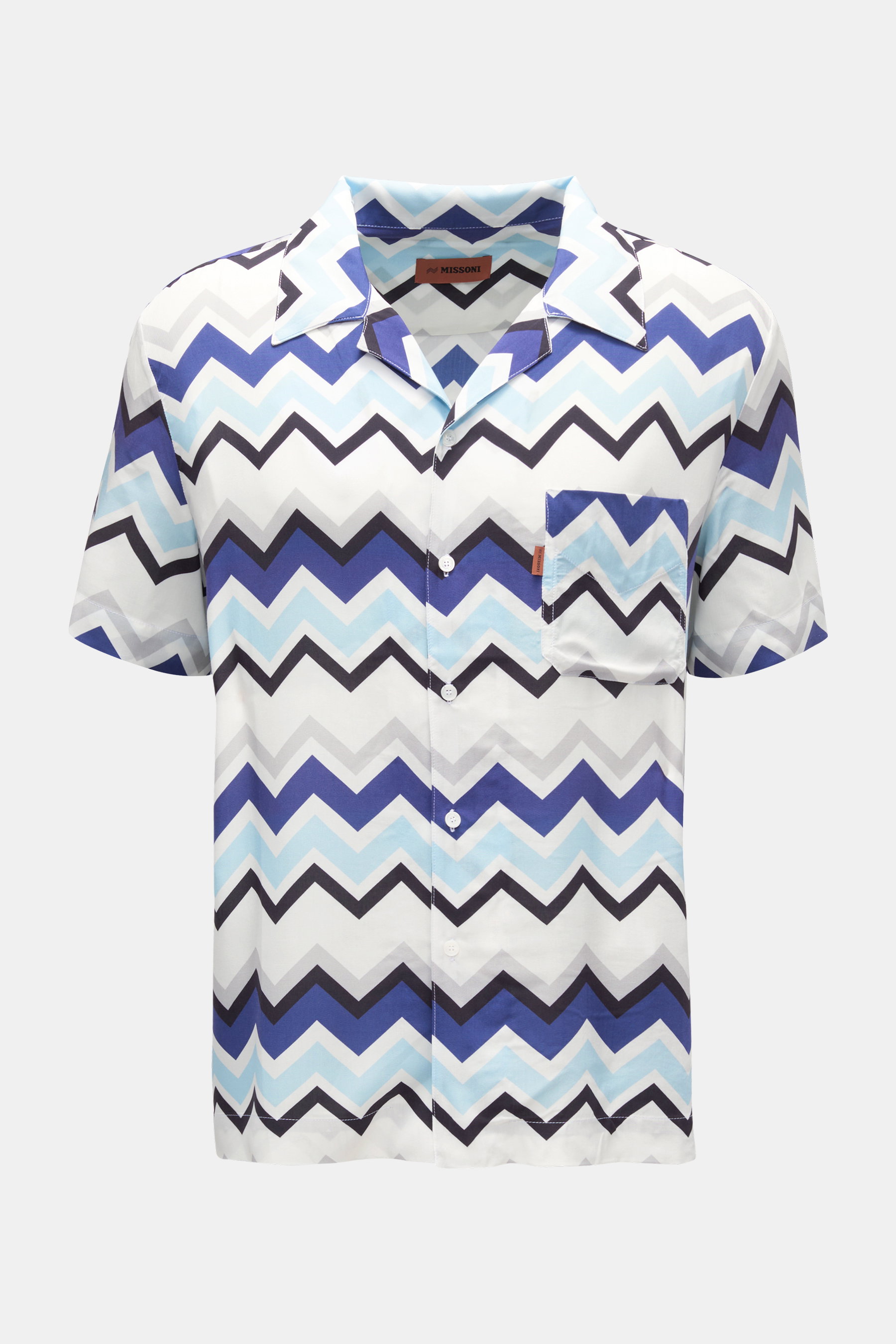 Missoni Short sleeve shirt Cuban collar navy/light blue/white patterned