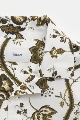 Erdem Short sleeve shirt 'Grayson' open collar white/olive patterned