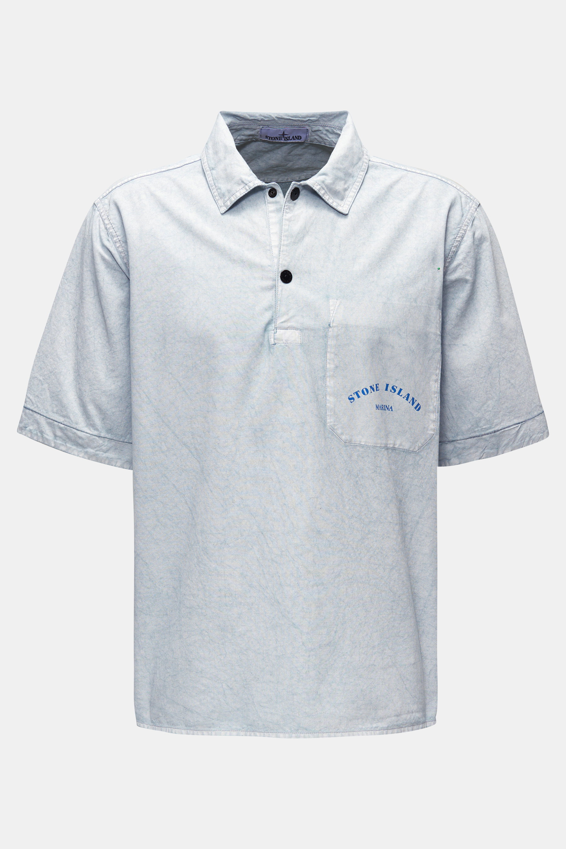 Stone Island Popover-Kurzarmhemd 'Marina' Kent-Kragen pastellblau