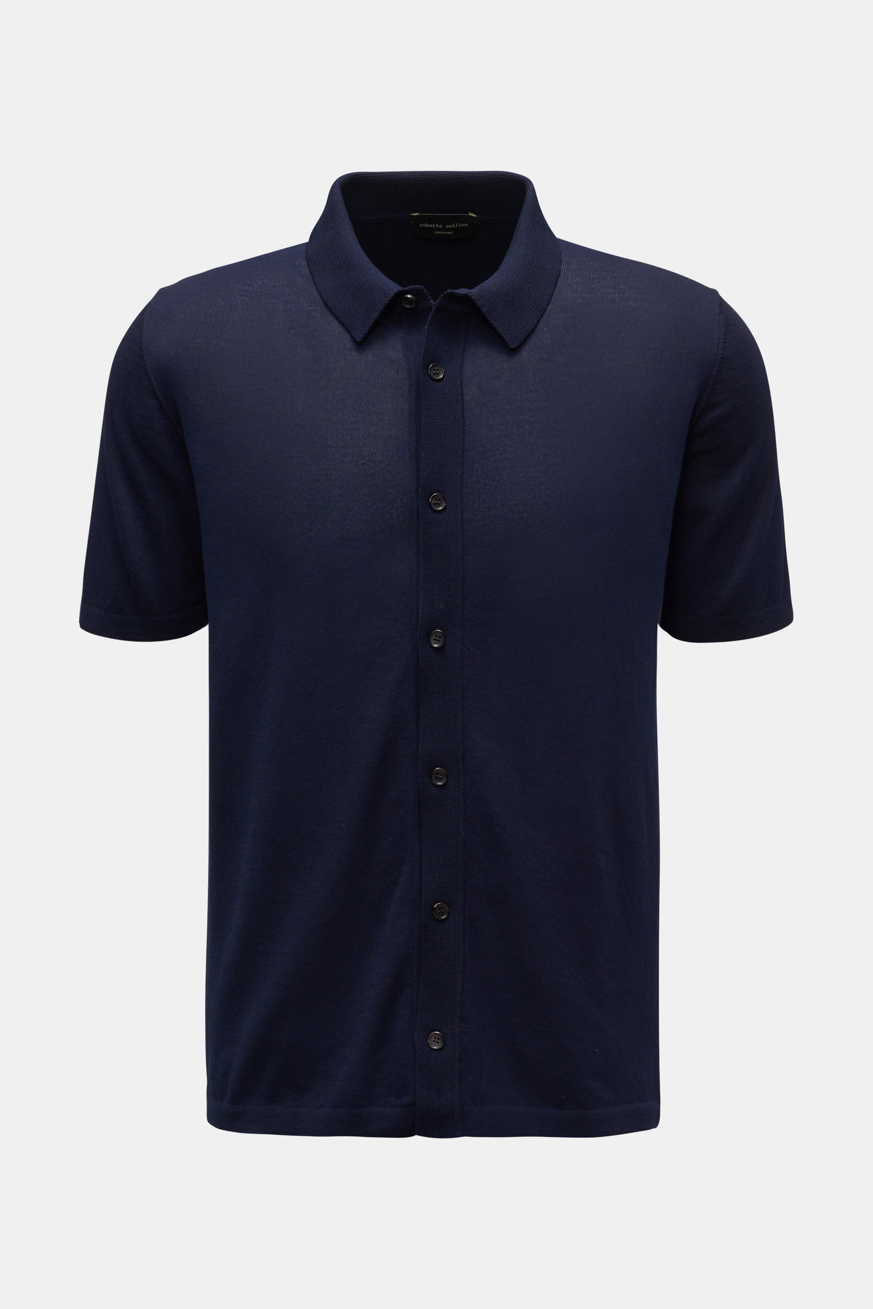 Roberto Collina Kurzarm-Strickhemd schmaler Kragen navy