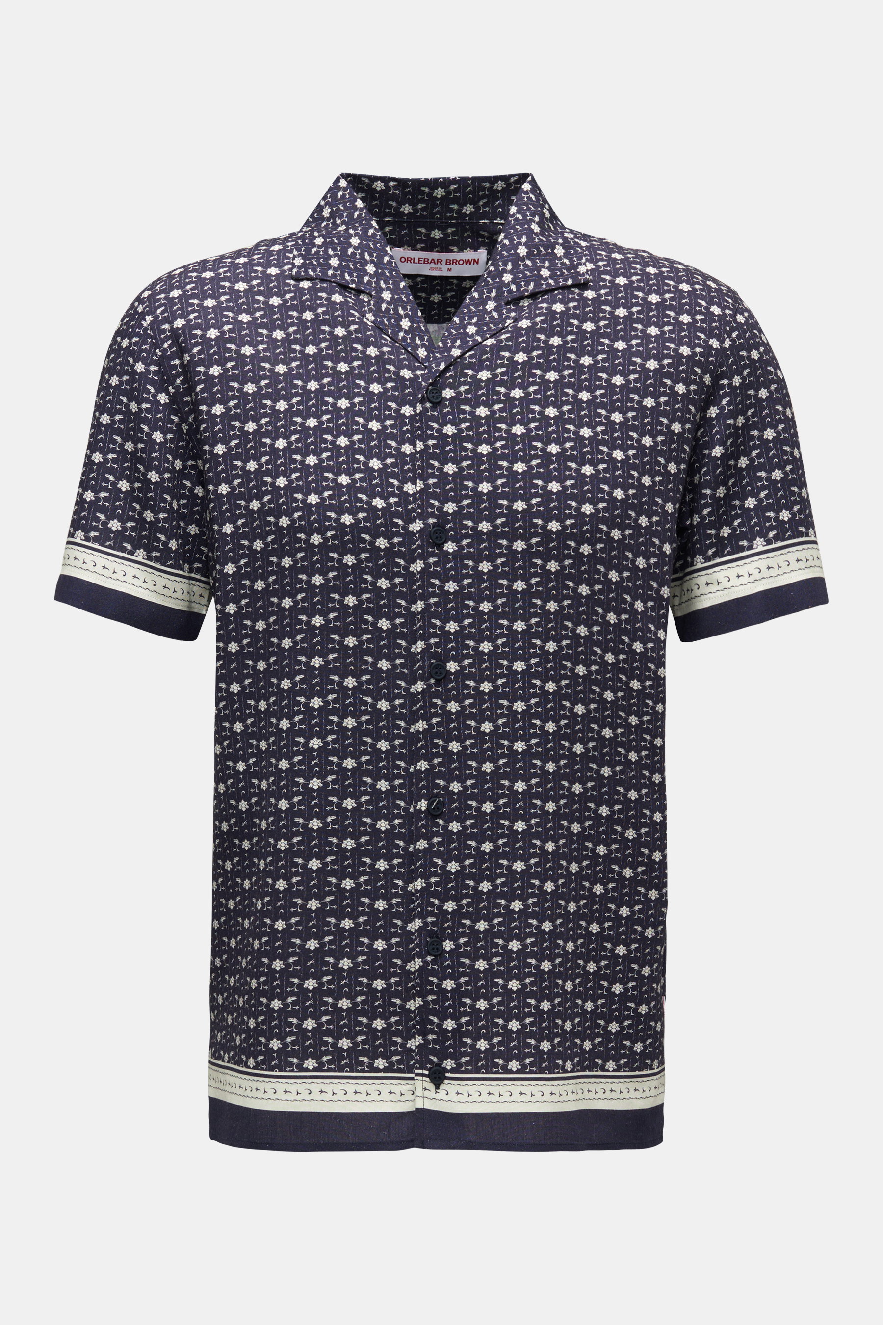 Orlebar Brown Kurzarmhemd 'Hibbert Bandana' Kubanischer Kragen navy/offwhite gemustert