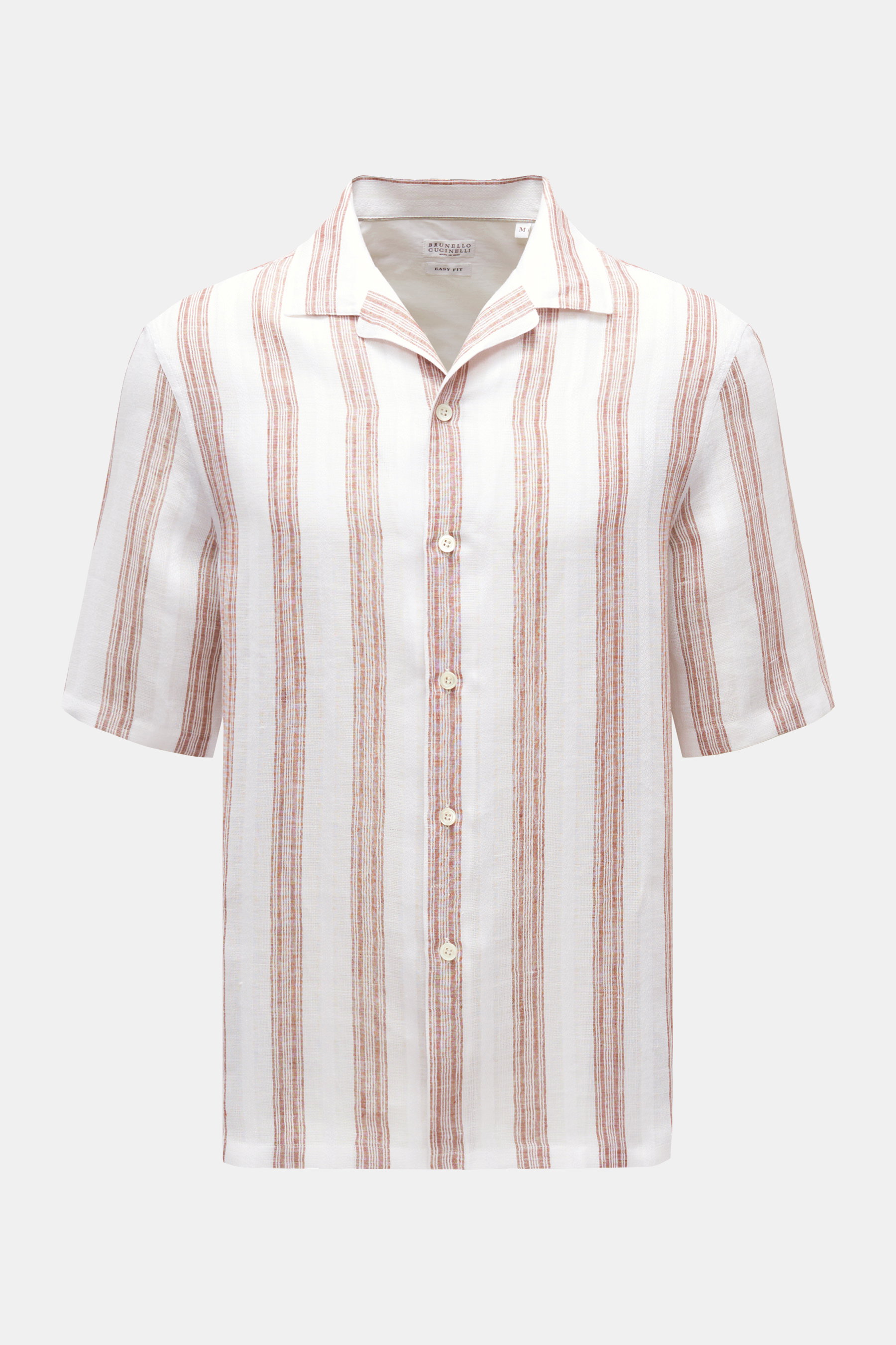 Brunello Cucinelli Leinen Kurzarmhemd Kubanischer Kragen offwhite/beige gestreift