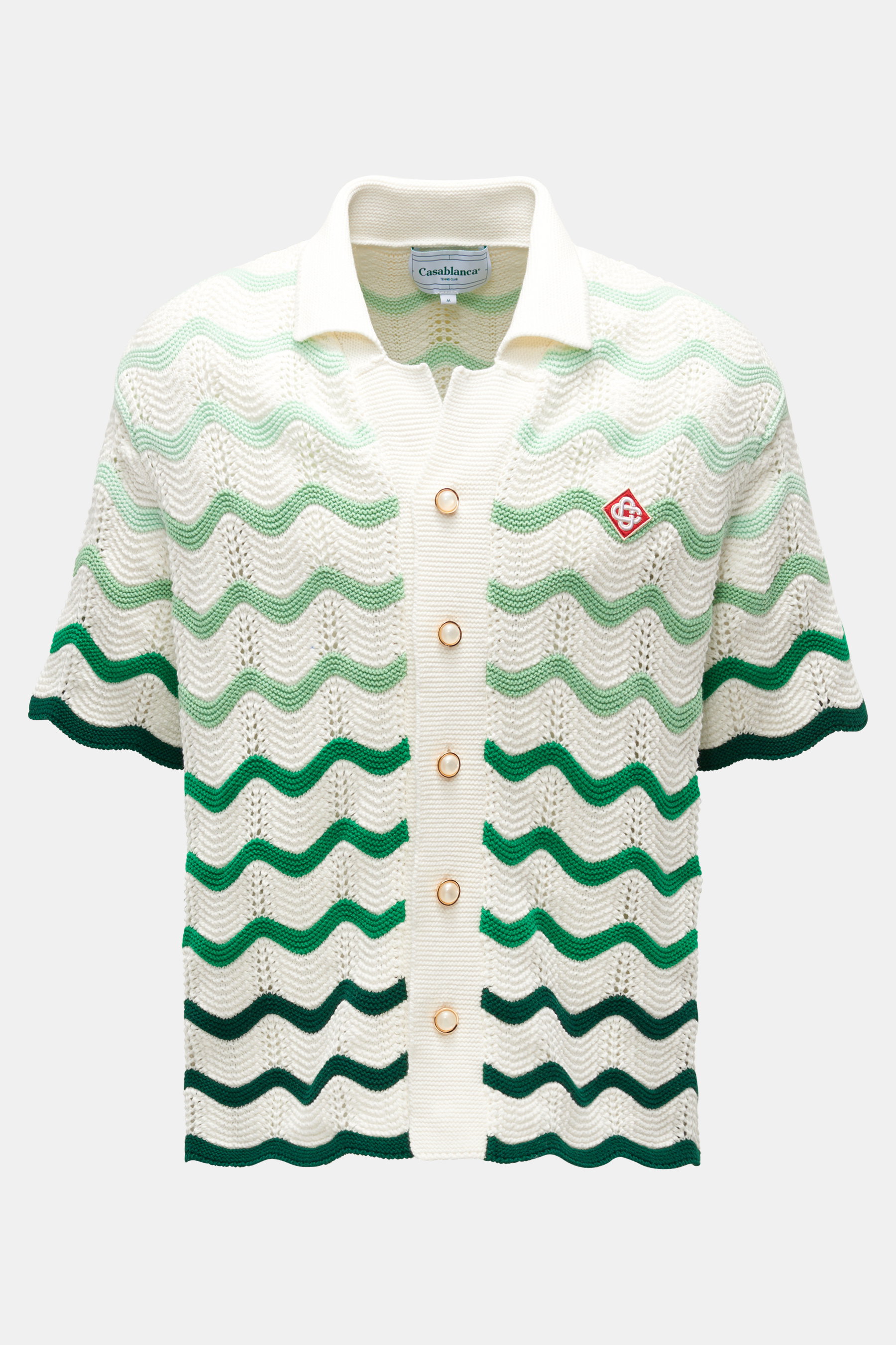 Casablanca Kurzarm-Strickhemd 'Gradient Wave' Kubanischer Kragen weiß/grün gestreift