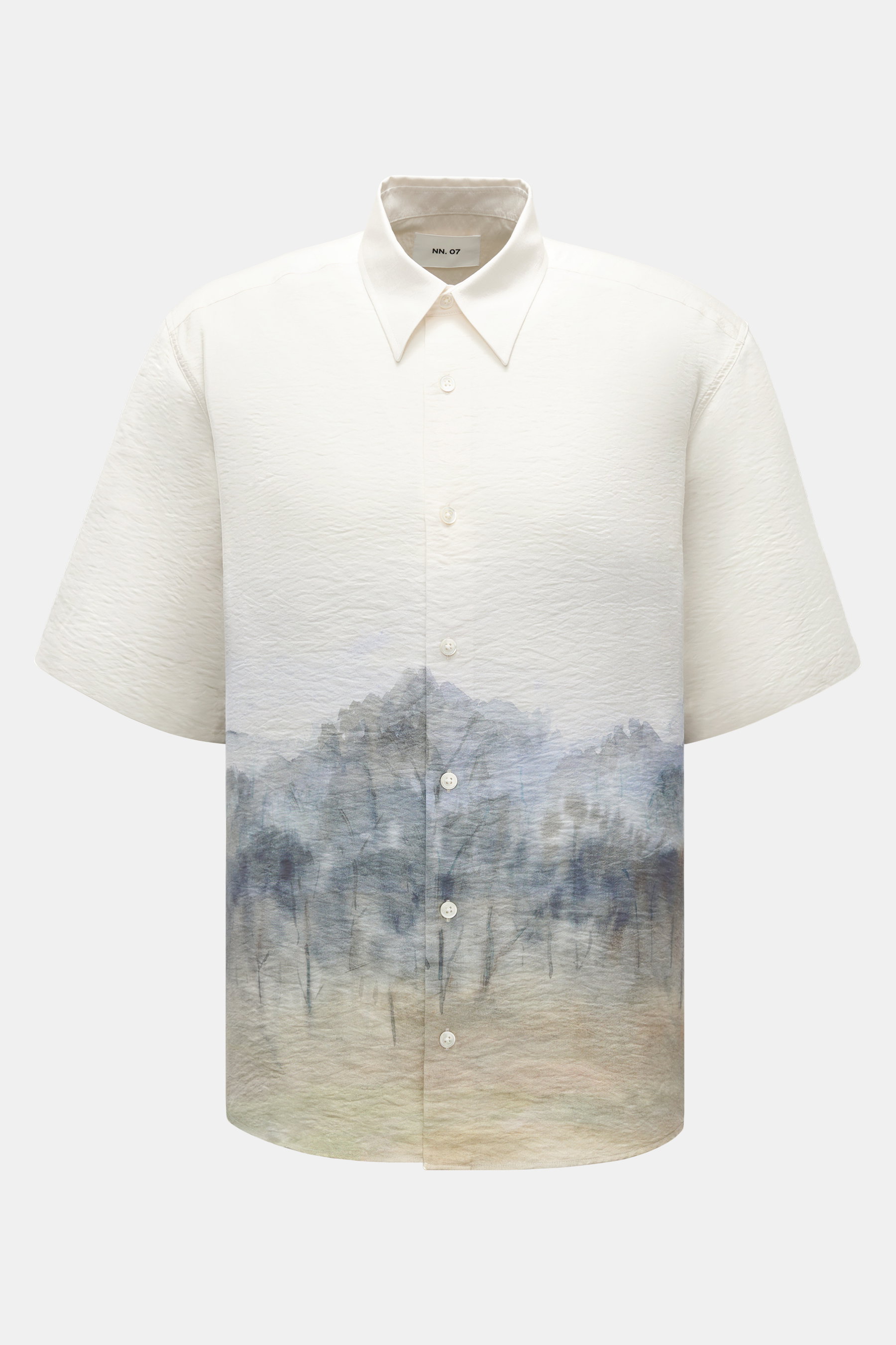 NN.07 Kurzarmhemd Kent-Kragen creme/rauchblau