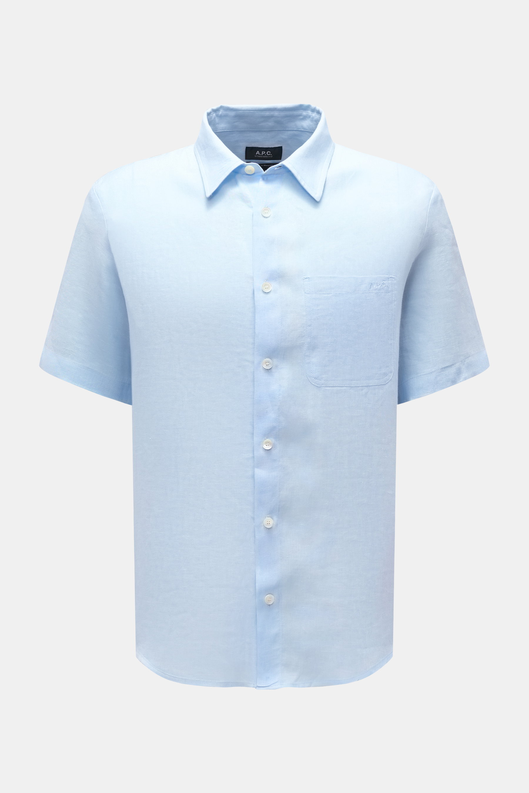 A.P.C. Leinen-Kurzarmhemd 'Liaek' Kent-Kragen hellblau