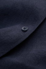 Close-up front view of Percival Short sleeve shirt Cuban collar navy, showing lightweight pure linen fabric, smooth button placket, and regular fit. <p>Relaxed summer style: With its lightweight linen fabric, this short sleeve shirt by PERCIVAL is a must-