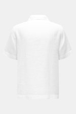 Back view of 04651/ A trip in a bag Linen short sleeve shirt Cuban collar white, showing airy pure linen fabric and straight hem. Effortless lightness: this short sleeve shirt in pure linen by 04651/ A trip in a bag has an airy feel and a classic Cuban co