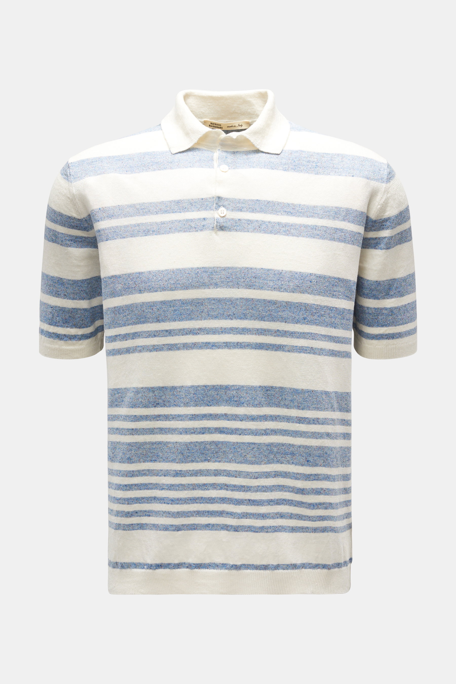 Maurizio Baldassari Leinen Kurzarm-Strickpolo blau/weiß gestreift