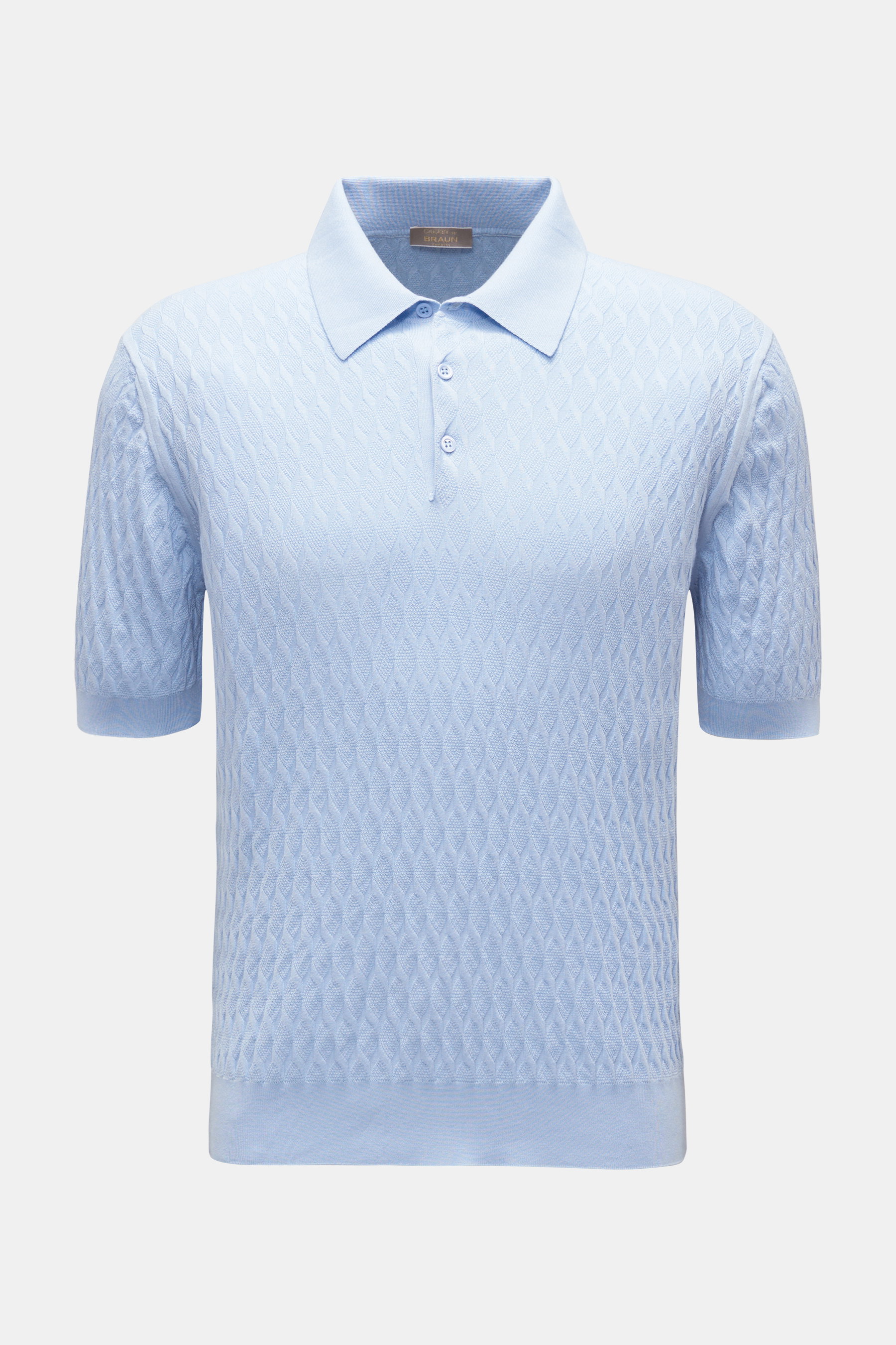 Cruciani Kurzarm-Strickpolo hellblau gemustert