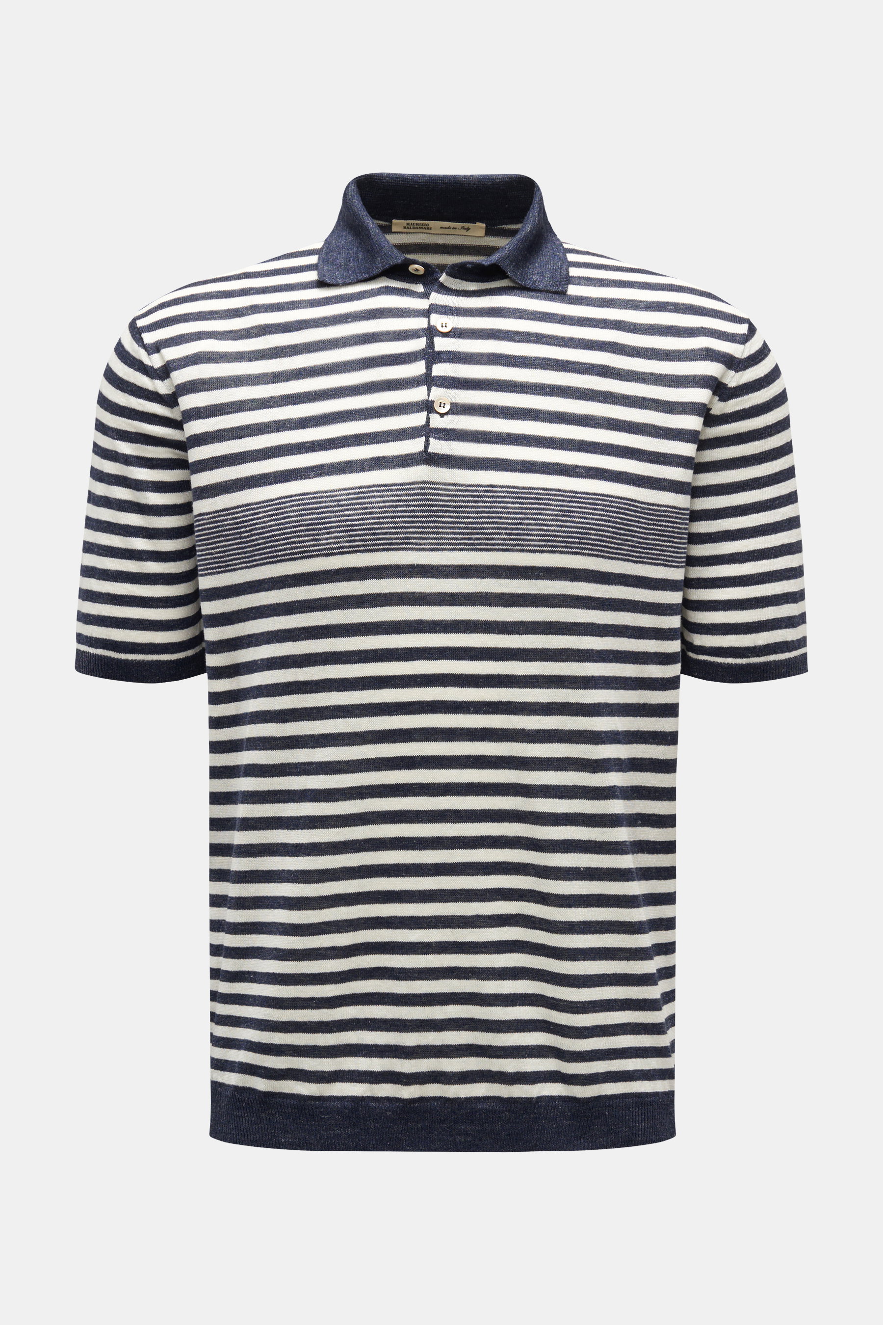 Maurizio Baldassari Leinen Kurzarm-Strickpolo 'Multi Stripes' navy/weiß gestreift