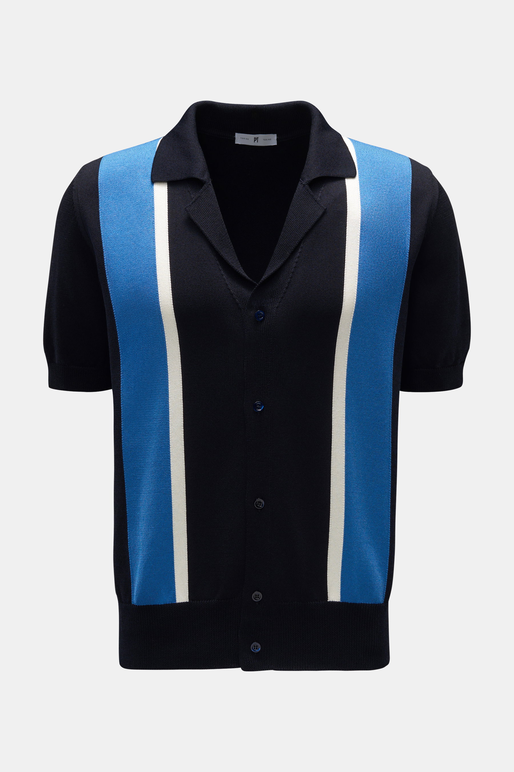PT Torino Kurzarm-Strickhemd Kubanischer Kragen navy/blau/weiß