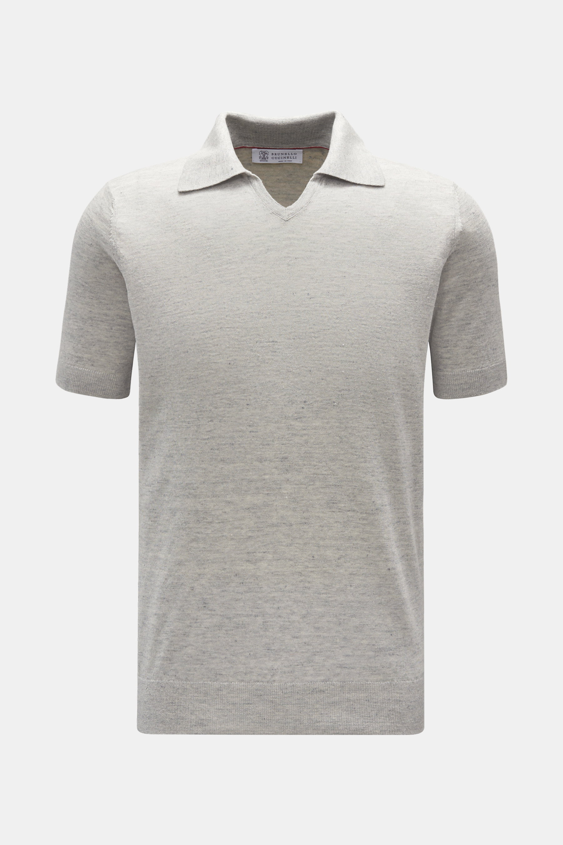 Brunello Cucinelli Kurzarm-Feinstrickpolo hellgrau meliert
