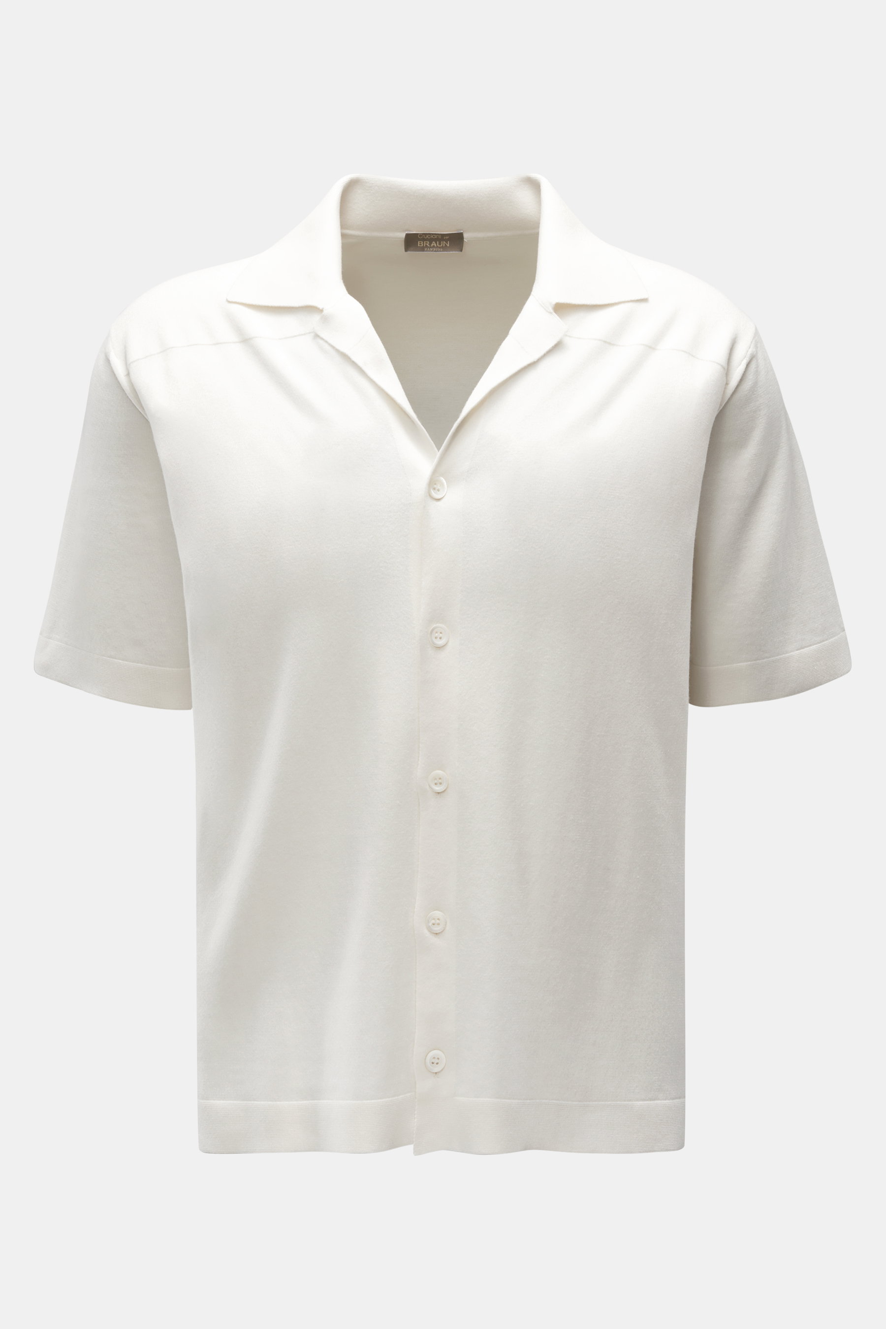 Cruciani Kurzarm-Strickhemd Kubanischer Kragen creme