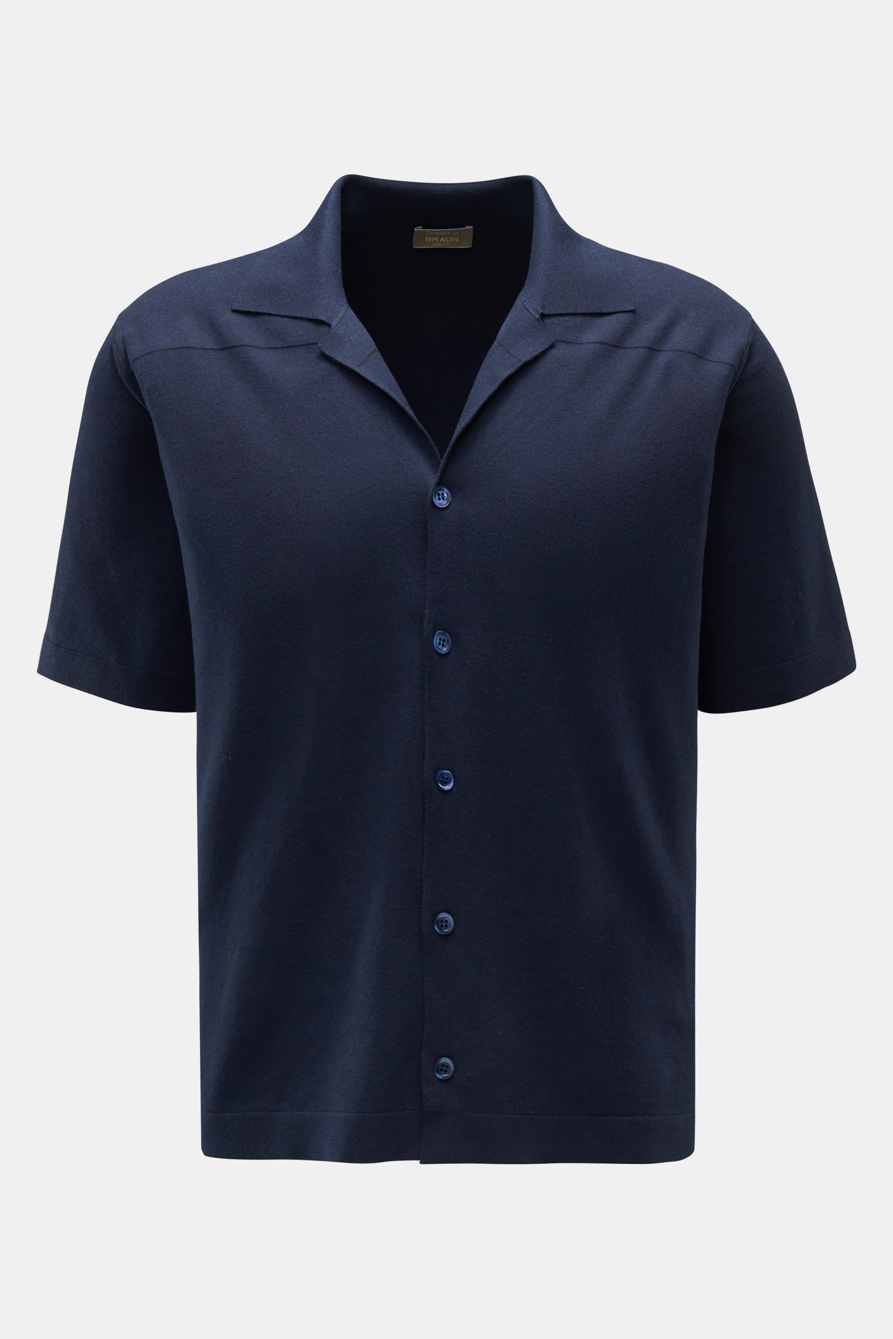 Cruciani Kurzarm-Strickhemd Kubanischer Kragen navy