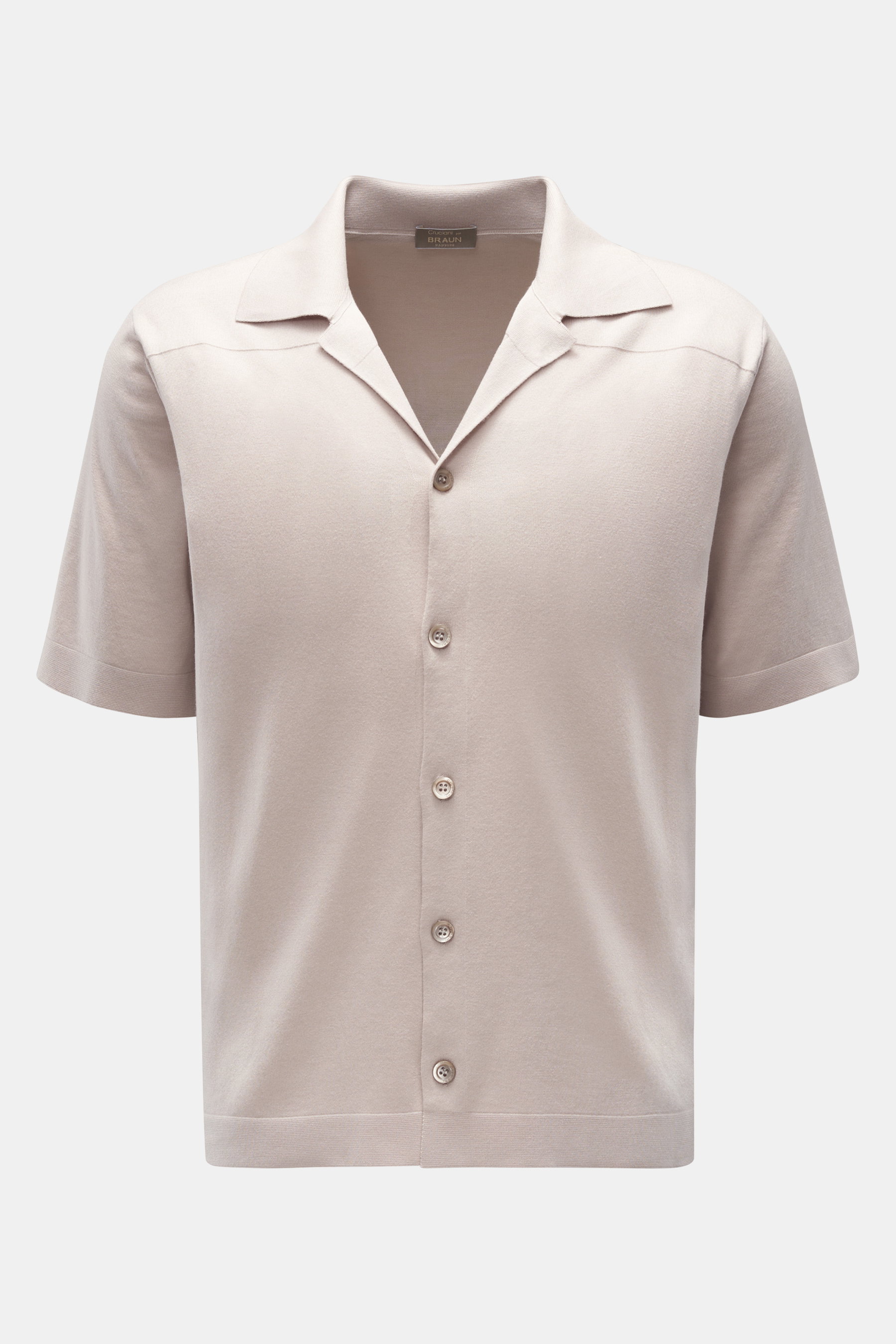 Cruciani Kurzarm-Strickhemd Kubanischer Kragen beige