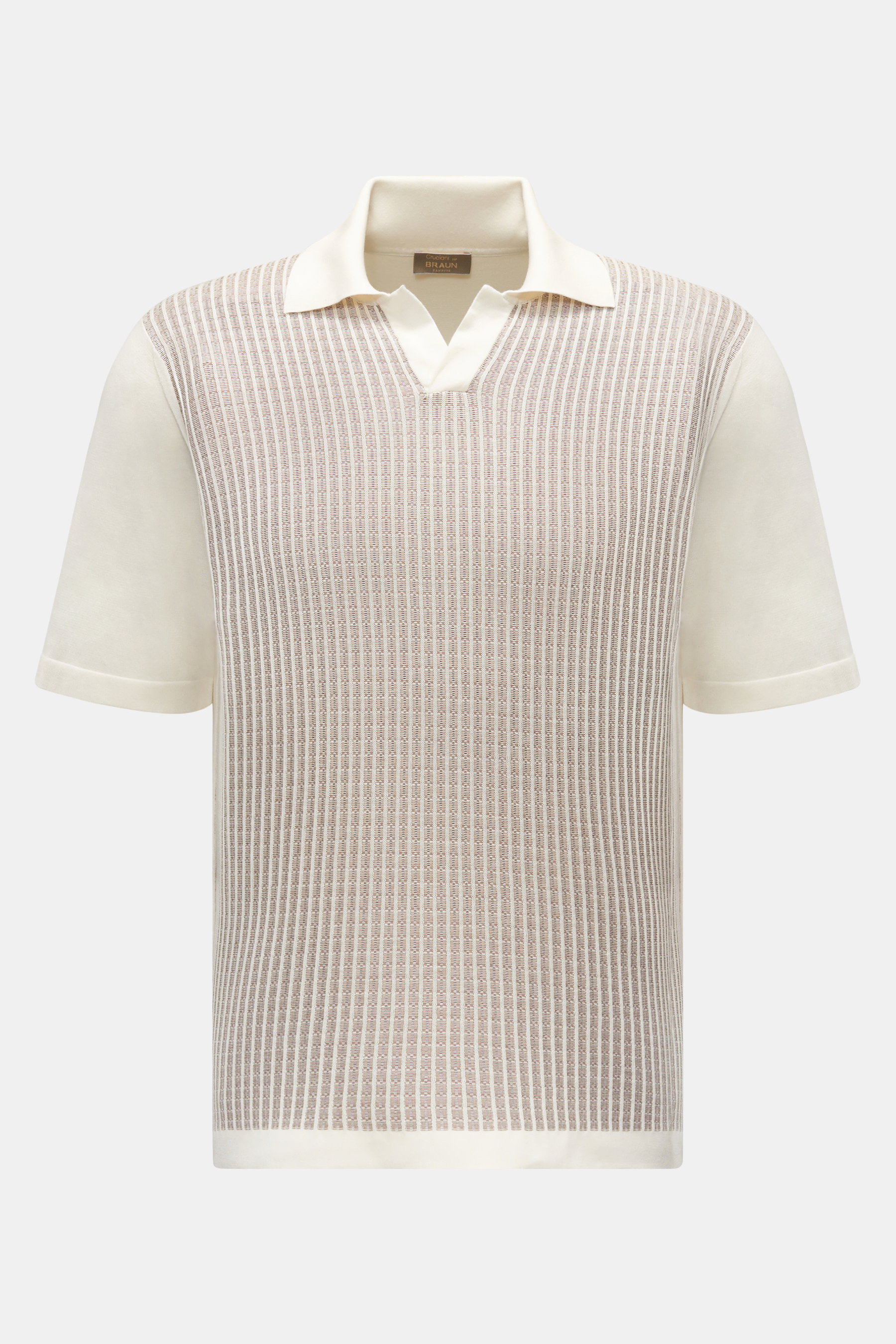 Cruciani Kurzarm-Strickpolo creme/taupe gestreift