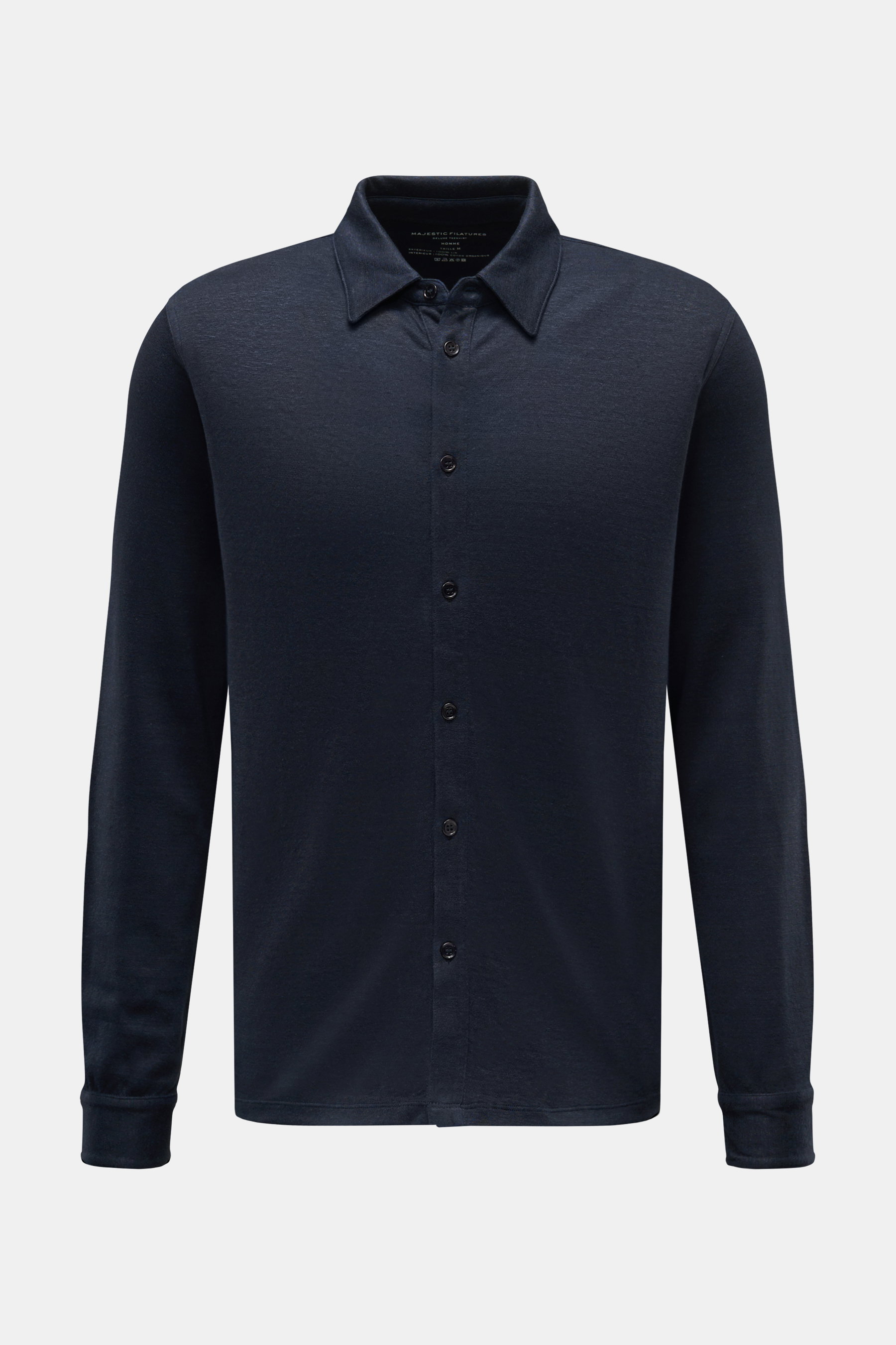 Majestic Filatures Leinen Jersey-Hemd schmaler Kragen navy