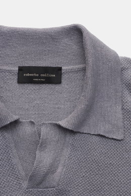 Roberto Collina Leinen Kurzarm-Strickpolo grau