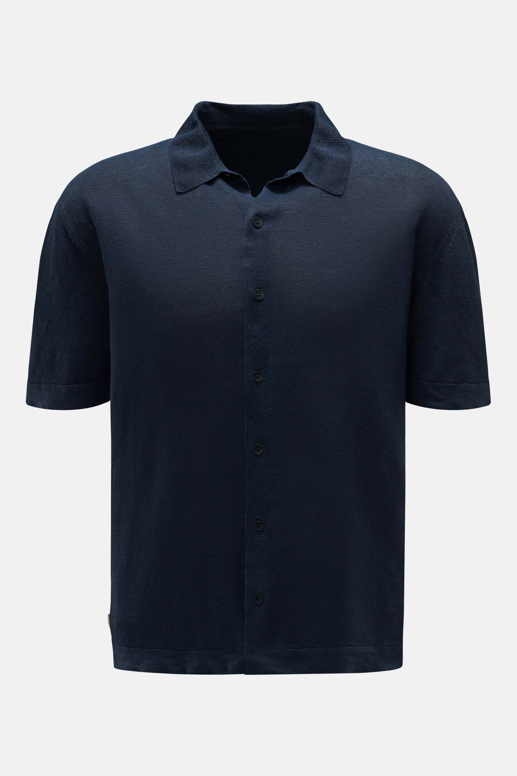 Matéma Leinen Kurzarm-Strickhemd navy