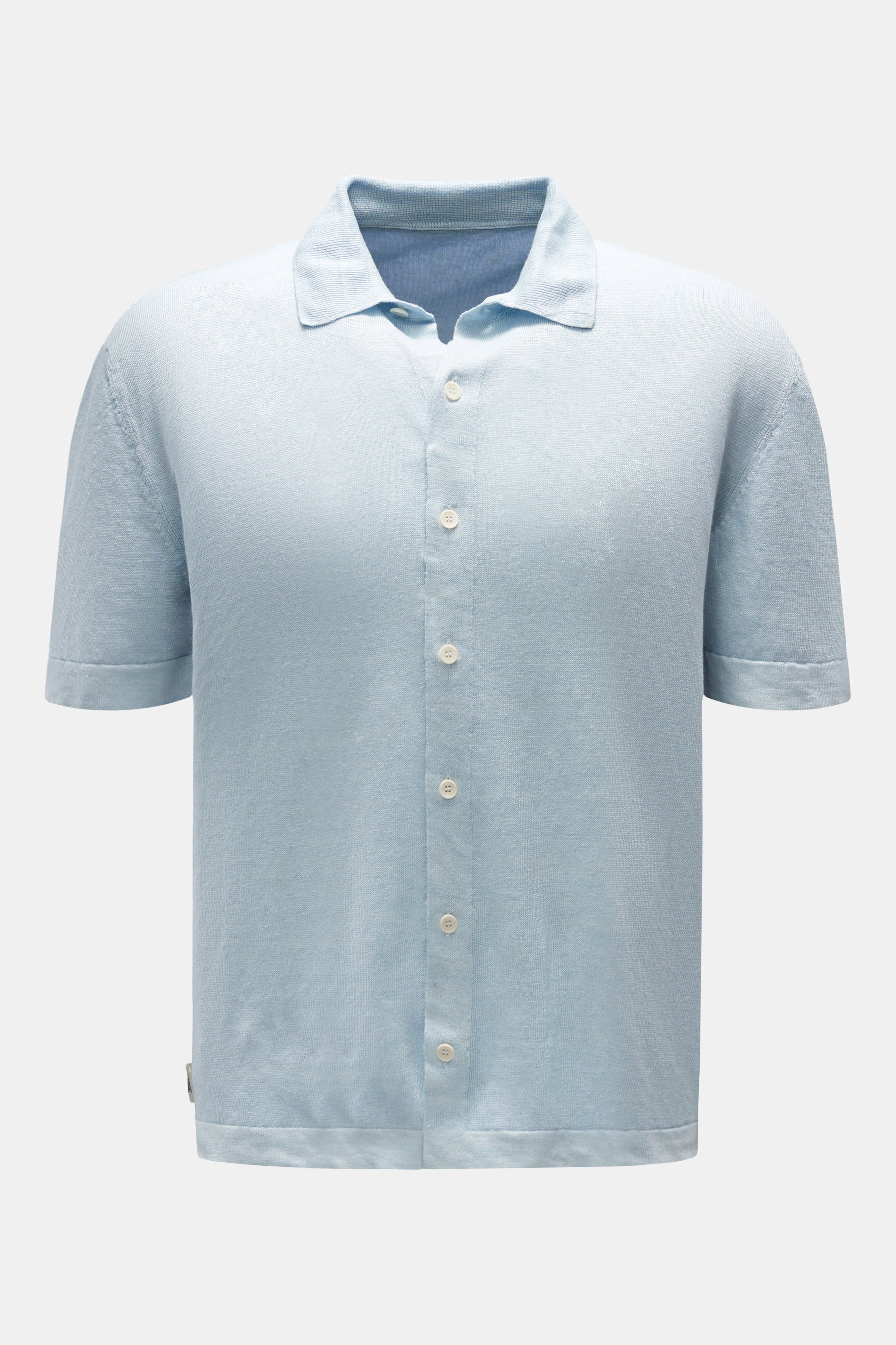 Matéma Leinen Kurzarm-Strickhemd pastellblau