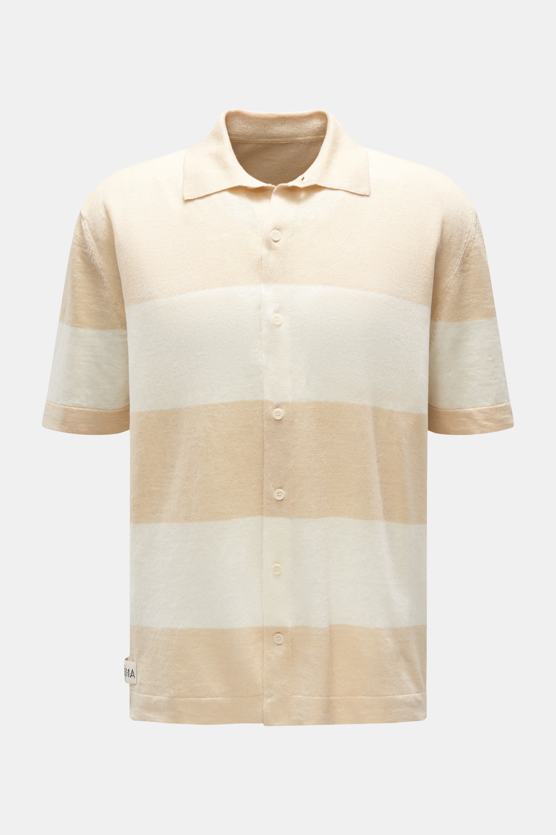 Matéma Leinen Kurzarm-Strickhemd beige/creme gestreift