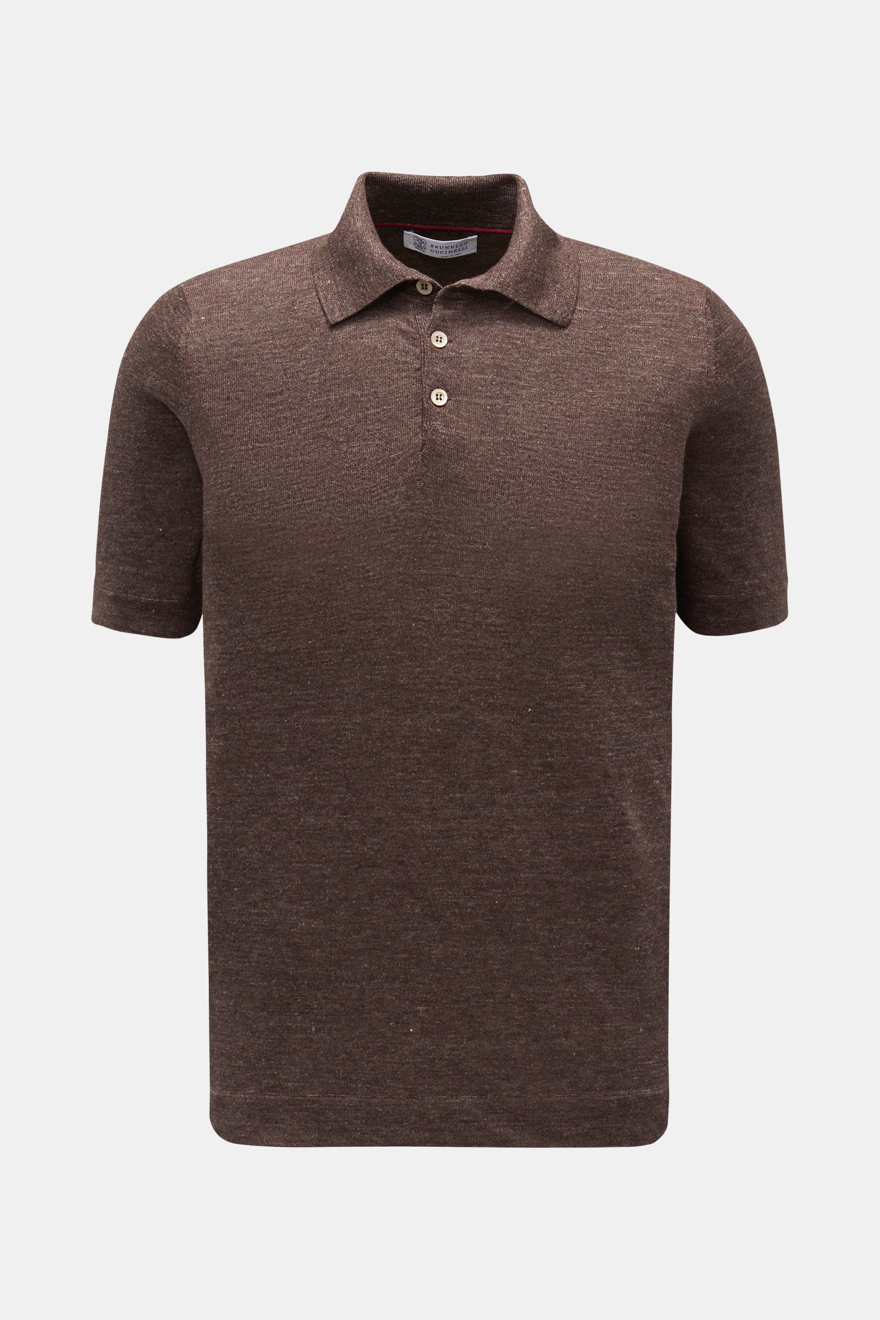 Brunello Cucinelli Kurzarm-Strickpolo dunkelbraun meliert