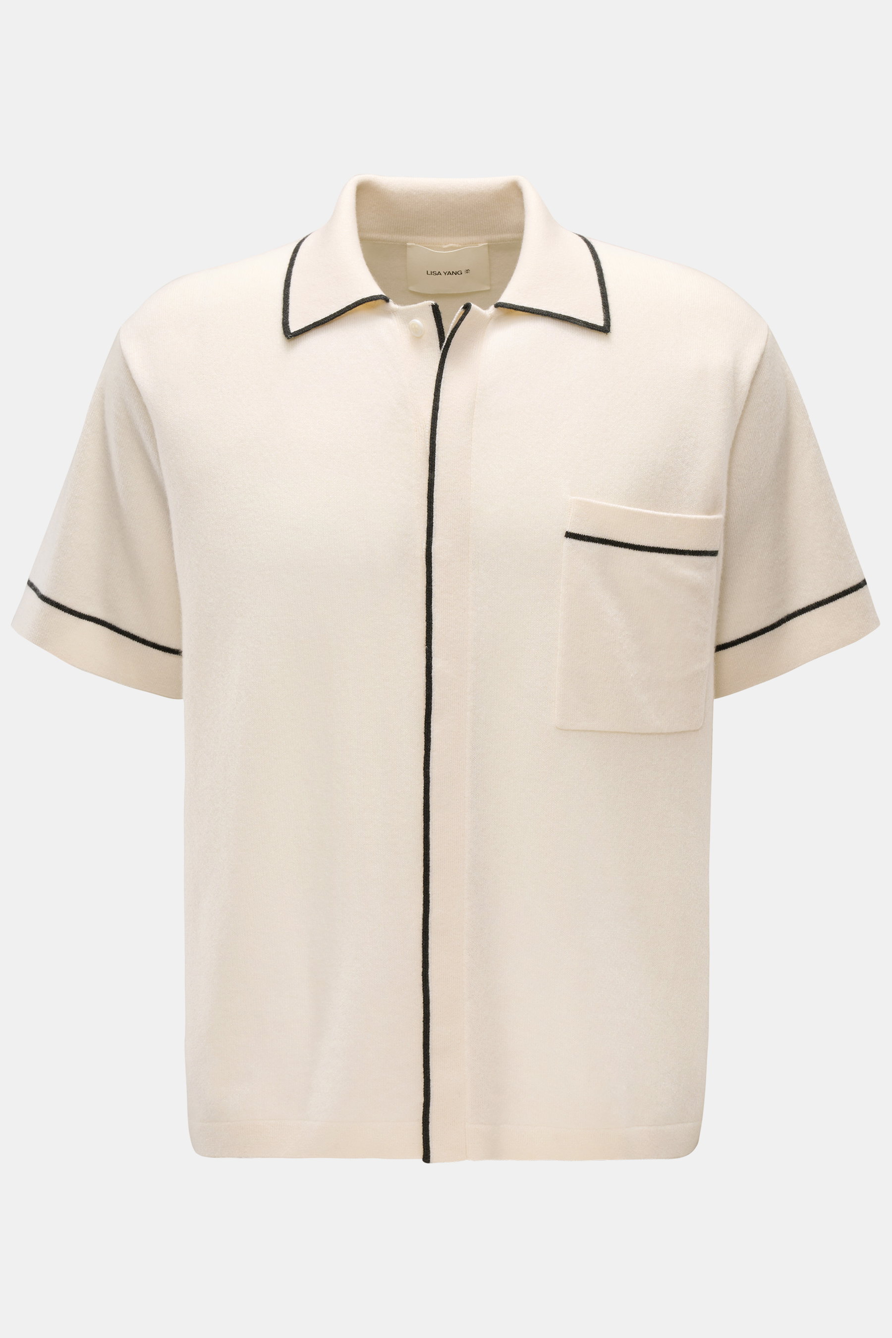 Lisa Yang Cashmere Kurzarm-Strickhemd 'Oliver' creme