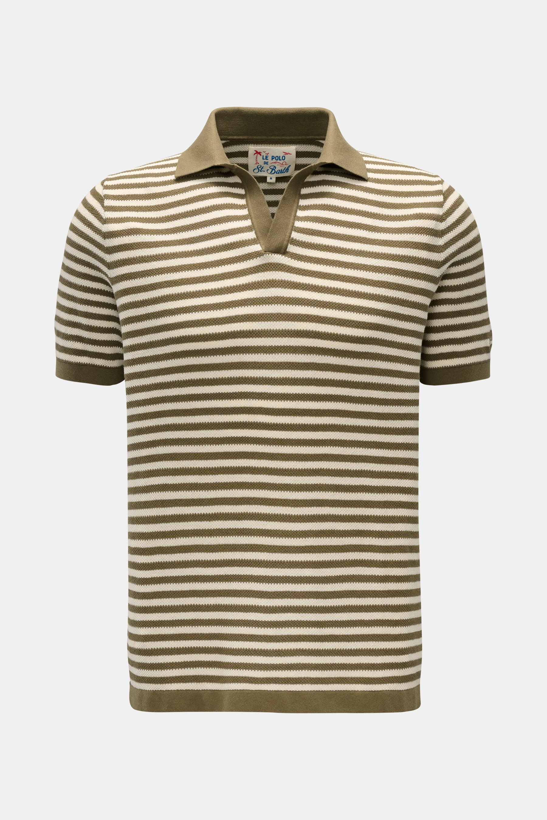MC2 Saint Barth Kurzarm-Strickpolo 'Sloan' oliv/creme gestreift