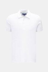 Vorderansicht des Vilebrequin Frottee-Poloshirt 'Phoenix' weiß mit Slim Fit, Baumwoll-Microfaser-Frottee, Polokragen, Drei-Knopf-Leiste, tonalem Schildkröten-Stitching, kurzen Saumschlitzen und materialtypischem Griff.