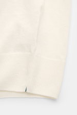Fioroni Kurzarm-Strickpolo creme, Detailfoto von unten, weicher Leinen-Baumwoll-Mix, luftiges Strickbild, Rippbündchen, Regular Fit.