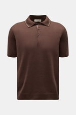 Front view of Fioroni Short sleeve knit polo dark brown, showcasing its fine, airy knit fabric and three-button placket.

<p>Summery luxury: This short-sleeved knit polo by FIORONI embodies the finest Italian knitwear artisanship and impresses with its li