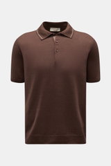 Front view of Fioroni Short sleeve knit polo dark brown, showcasing its fine, airy knit fabric and three-button placket.

<p>Summery luxury: This short-sleeved knit polo by FIORONI embodies the finest Italian knitwear artisanship and impresses with its li