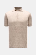 Fioroni Leinen Kurzarm-Strickpolo beige/braun meliert, Slim Fit, frontale Ansicht, reine Leinenqualität, Polokragen, Drei-Knopf-Leiste, schmale Bündchen.