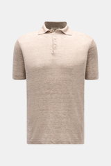 Fioroni Leinen Kurzarm-Strickpolo beige/braun meliert, Slim Fit, frontale Ansicht, reine Leinenqualität, Polokragen, Drei-Knopf-Leiste, schmale Bündchen.