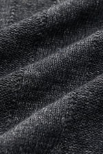 Nahaufnahme des anthrazit melierten Strickmusters des Brunello Cucinelli Kurzarm-Strickhemds aus Leinen-Baumwoll-Mix mit weichem Griff.