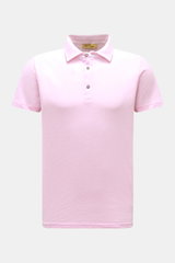 B.F. Knitwear Jersey-Poloshirt rosé meliert, Slim Fit, reine Baumwolle, weicher Griff, klassischer Polokragen, Frontansicht, kurzarm, schlicht.